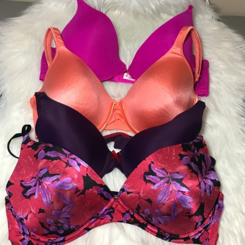 4 Lined Pink Orange Purple Floral Bra Bundle 38C